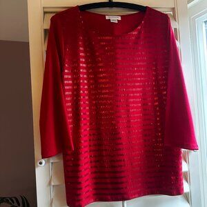 Liz Claiborne Red Sequined Striped Top Women's L